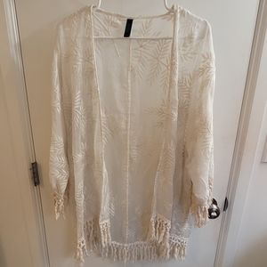 Lane Bryant Ivory Fringed Kinomo